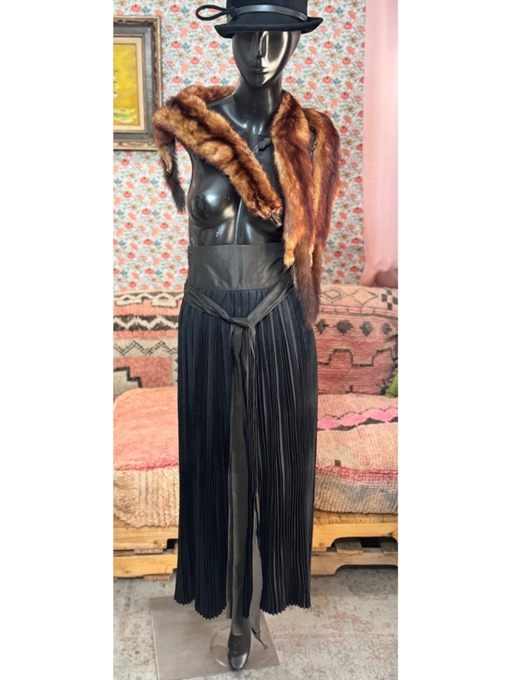 Antique 1910s 1920s Black Silk Pleated Skirt Edwardian Flapper Accordion Maxi